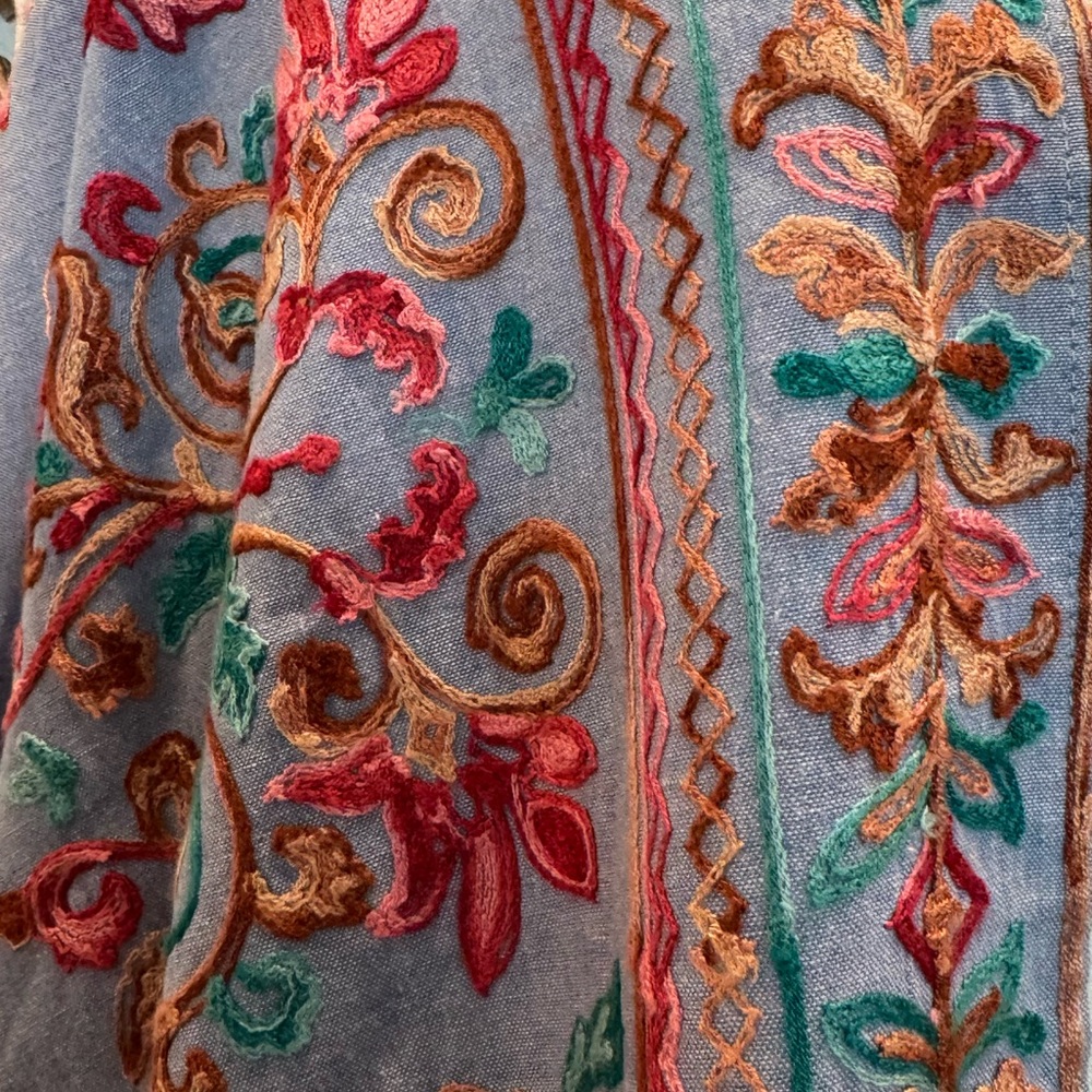 Umgee Floral Embroidered Chambray Open Cardigan/ Coverup- small S/M oversized - Picture 5 of 13